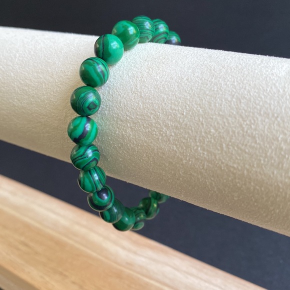 Malachite Skull Bracelet with Micro Pave CZ Hex Beads - Picture 3 of 4